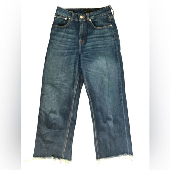 Frank & Oak Jeans Size 27 Nina Wide Leg Cropped Denim High Rise Raw Hem - Picture 4 of 10